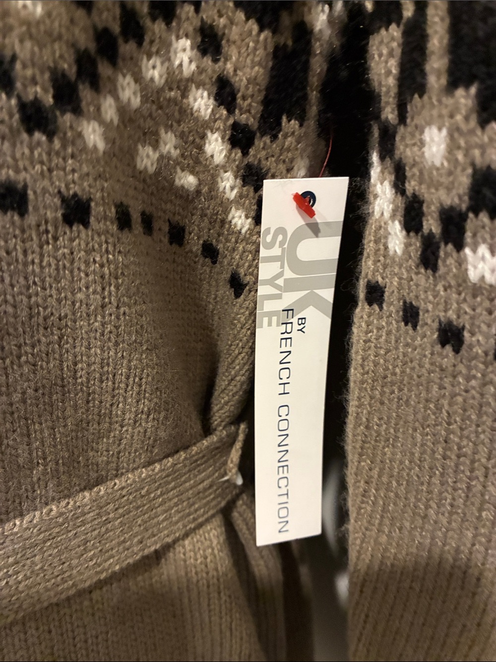 French Connection Tan Fair Isle Belted Cardigan Sweater - Picture 7 of 8